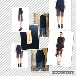 Prabal Gurung Navy Blue Asymmetrical Silk hem Midi Skirt Size 6 NWT
